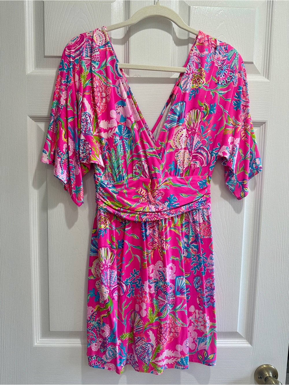 Lilly Pulitzer Hot Pink Coastal Print Wrap Dress S